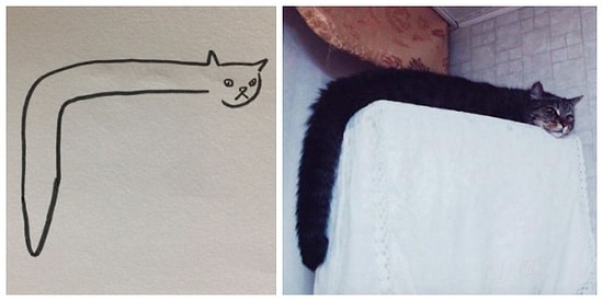 Yeteneksiz Ressamların Kedi Çizimlerini Gösteren Birbirinden Tuhaf ve Soyut 26 Kare