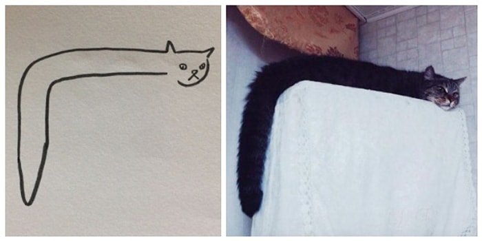 Yeteneksiz Ressamların Kedi Çizimlerini Gösteren Birbirinden Tuhaf ve Soyut 26 Kare