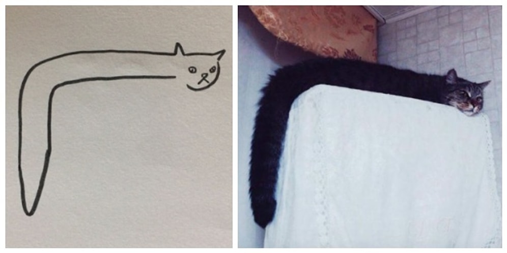 Yeteneksiz Ressamların Kedi Çizimlerini Gösteren Birbirinden Tuhaf ve Soyut 26 Kare