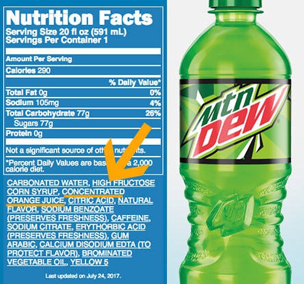 1. Mountain Dew состоит преимущественно из апельсинового сока.