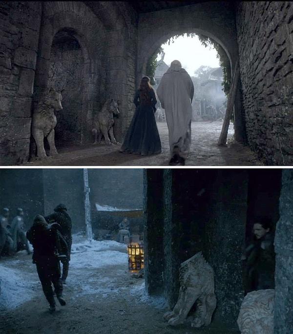 6. Ve Winterfell'in mahzen mezarını Sezon 1 ve Sezon 7'de koruyan taş heykelleri karşılaştıracak olursanız, Bolton'ların kaldıkları süre içerisinde cesur tasarım seçimleri yaptıklarını görebilirsiniz.