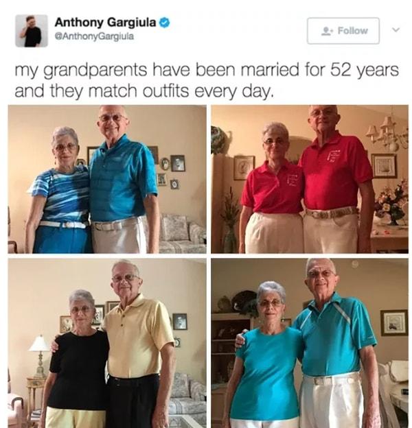 6. 52 yıldır evli bu çift hala kıyafetlerini takım giyiyormuş.