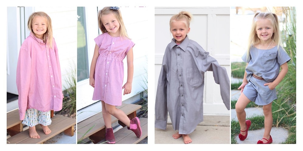 Талантливая мама перешивает старые рубашки мужа в удивительные наряды для своих дочек