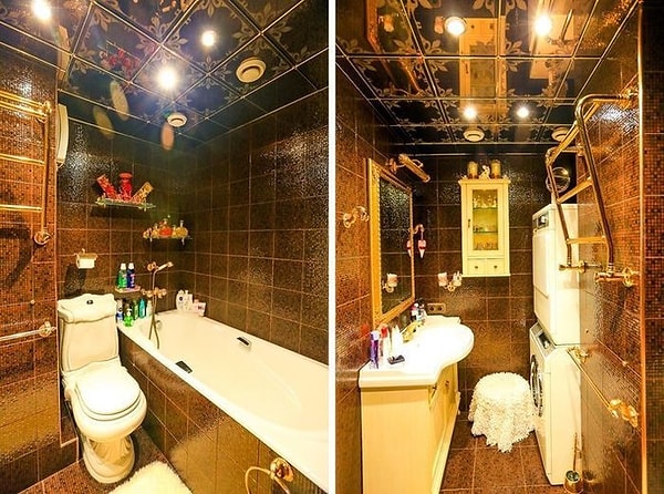 9. Ванная комната в контраст всей остальной квартире выполнена в коричневых тонах, но от нее тоже веет королевским шиком