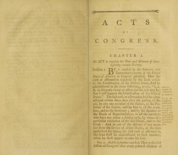 9. Copy of the Constitution, Bill of Rights and other key acts of the first Congress in 1789 George Washington