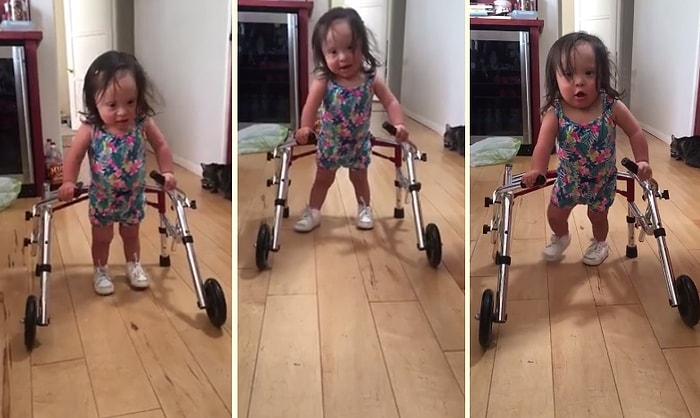 Down Sendromlu Dünyalar Tatlısı Ufaklığın, Yürüteç Yardımıyla İlk Adımlarını Attığı Muhteşem Anlar