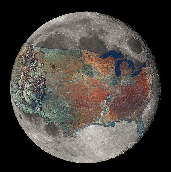 11. Ay ne kadar büyük? Buyurun Ay'ın üzerinde Birleşik Devletler: