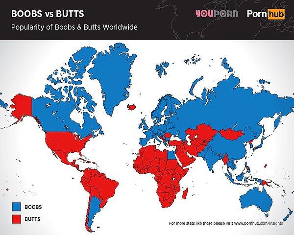 10. Pornhub "Hangisi?" diye sorunca meme cevabını veren mavi bölgeler ve popo diyen kırmızı bölgeler: