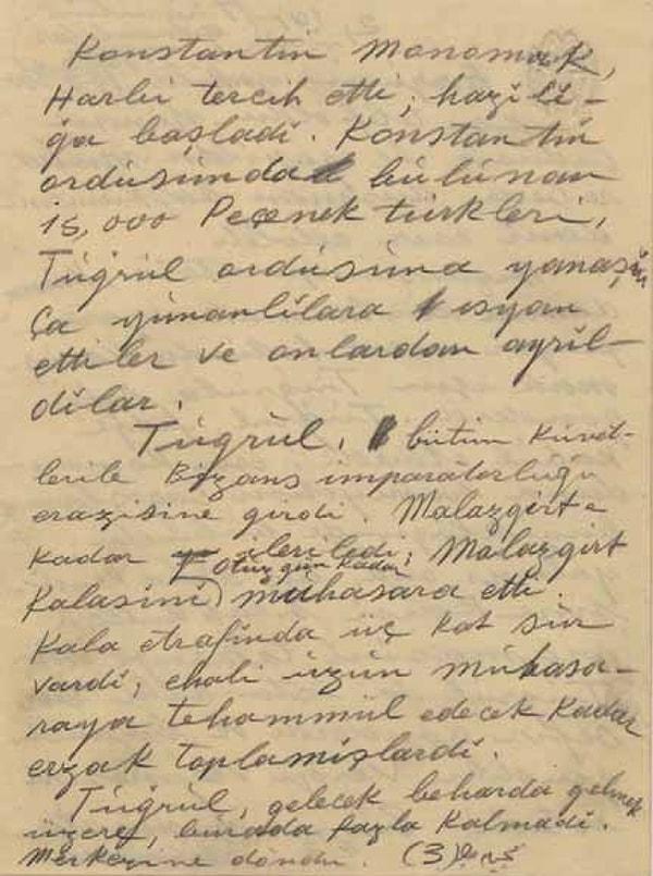 Atatürk'ün tarihe fevkalade ilgisi vardı. İşte Selçuklu Tarihi çalışırken aldığı notlar.