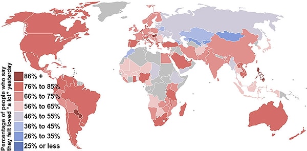 12. Карта стран, где люди себя чувствуют любимыми