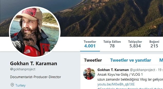 4. Gokhan T. Karaman: I. Dünya Savaşı ve özellikle Çanakkale Savaşı üzerine incelemelerde bulunan belgesel yönetmeni, paylaşımlarıyla anbean o günlere götürüyor.