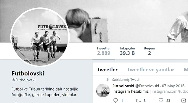 2. Futbolovski: Futbol ve tribün tarihine dair nostaljik fotoğraflar, gazete kupürleri, videolar sunan bir sporsever hesabı.