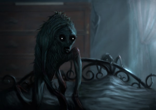 9. Помню: в детстве захожу в комнату, а в дверном проёме стоит нечто. Это была высокая, жуткого вида тварь, смутно помню узкие желтые глаза, длинную шерсть и панцирь... Спустя почти два десятка лет я уже и забыла про это, смогла убедить себя, что то был просто сон. Пока на днях не разговорились со знакомой о мистике, и она рассказала, что помнит, как в детстве вошла в комнату, а посреди неё стояло... оно. И чётко описывает мне ту самую тварь из моего детства! Мороз пробрал...