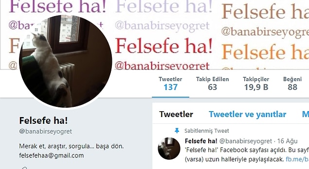 13. Felsefe ha!: Felsefe üzerine çeşitli film, dizi ve programlardan kesitler sunan her biri tek tek izlenesi paylaşımlarıyla dikkat çekiyor.