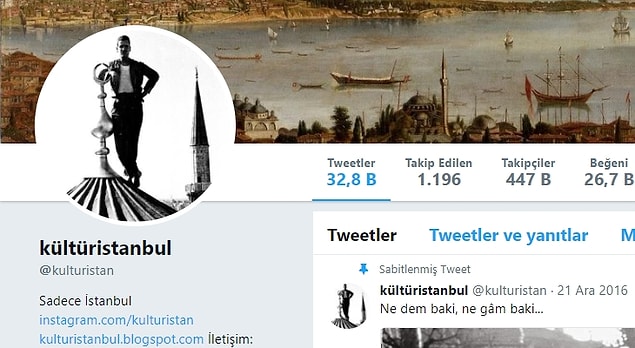 15. kültüristanbul: İstanbul'da yaşayan ve şehrin tarihine merak duyanlara muazzam bilgileriyle hizmet eden nadide hesaplardan.