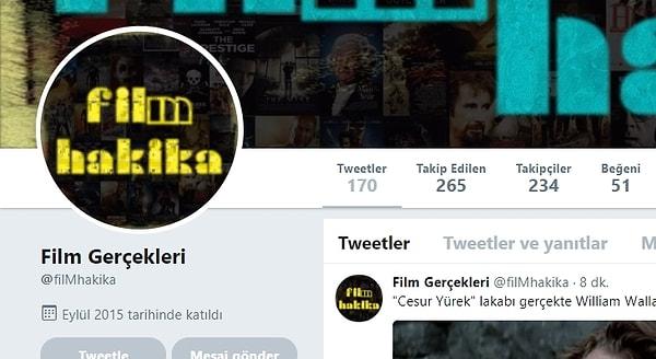 3. FilMhakika: Gerek Türk gerekse yabancı filmlerden daha önce pek duymadığınız ilginç bilgiler paylaşan sinemasever hesabı.