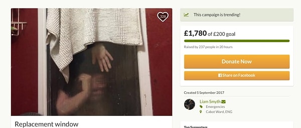 1. Лиам Смит, выпускник Бристольского университета, создал страничку на GoFundMe, чтобы собрать себе денег на новое окно, которое пришлось разбить из-за того, что в нем застряла девушка, пытавшаяся достать оттуда пакет с собственным фекалиями