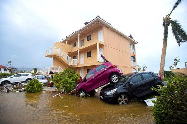 19. Kasırga sonrasında birçok ev, araç ve bitki örtüsü kötü durumda.