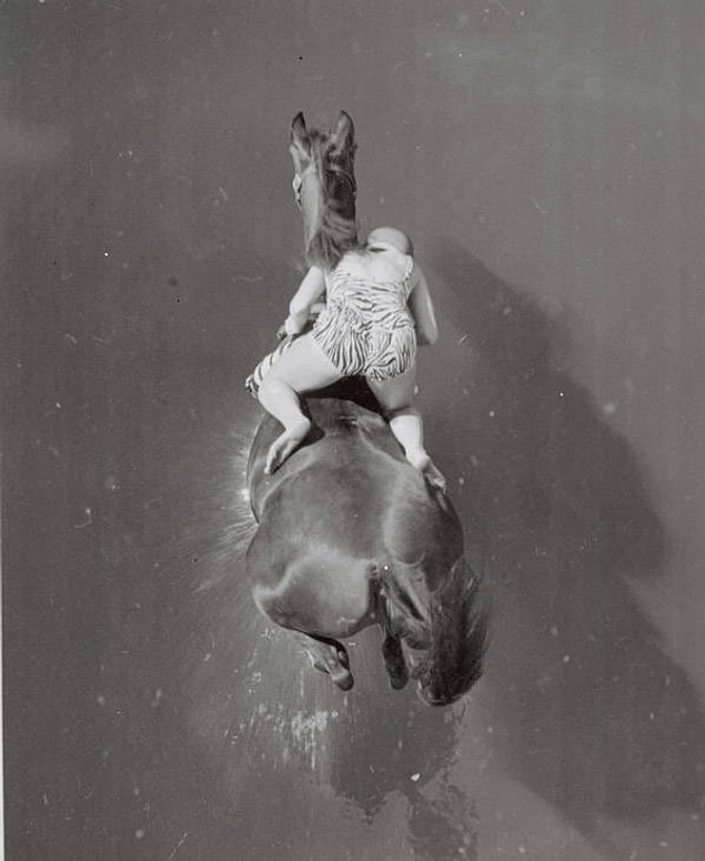 9. Dimah ve binicisi Ann Eastern 1960 yılında 25'den suya dalıyor.