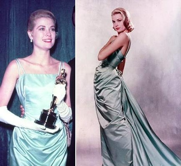 16. Grace Kelly'nin 1955 yılında giydiği Edith Head imzalı ipek elbise ki bu elbise 50'li yılların en pahalı elbisesiydi, tam olarak 35.000$ fiyatında!
