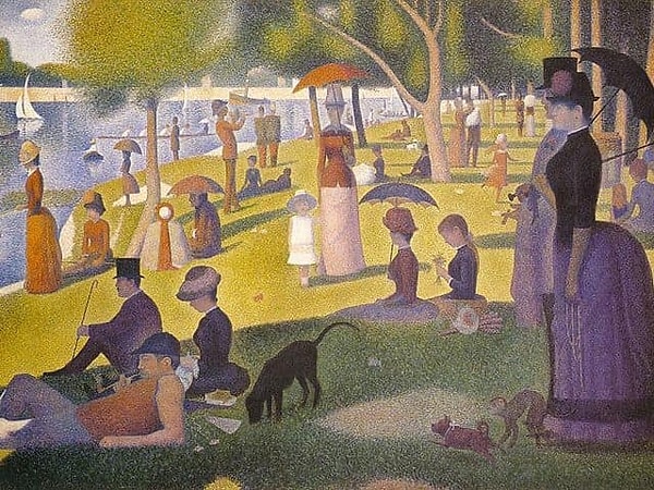 4. Какой цвет привлек ваше внимание на картине Жоржа Сёра "Воскресный день на острове Гранд-Жатт"?