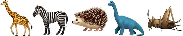 Emojilerin hayvanlar bölümüne zürafa, zebra, kirpi, dinozor ve bir tür böcek eklendi.
