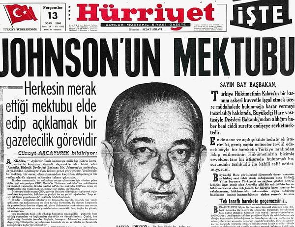 2. 1964 yılında dönemin ABD Başkanı Lyndon B. Johnson'ın Türkiye'ye mektubu ve İnönü'nün yanıtı.