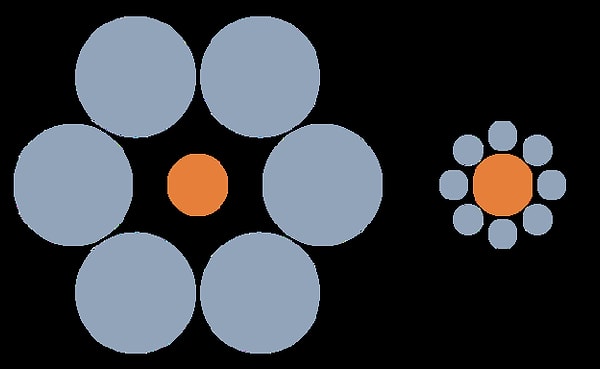 4. Какой оранжевый круг меньше?