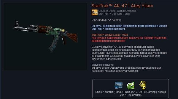 7. StatTrak AK-47 - Ateş Yılanı (Az Aşınmış)