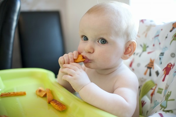 Bebeğiniz altıncı ayını doldurmuşsa ve destekli de olsa dik oturabiliyorsa, mevsim sebzelerini parmak şeklinde kesin, buharda pişirin ve bebeğinize sunun.