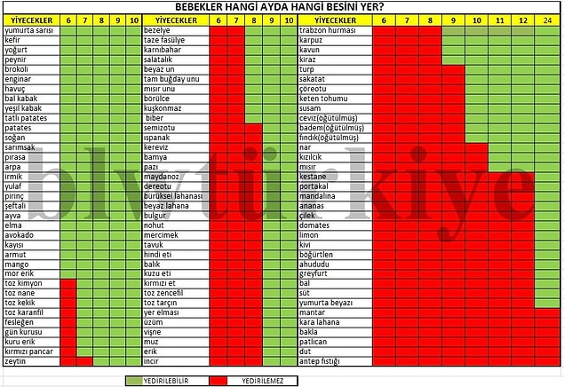 Ek gıdaya ilk geçişte vermemeniz gereken yiyecekler vardır. Ayına ve yaşına göre takip ederek alerji riskini azaltabilirsiniz.