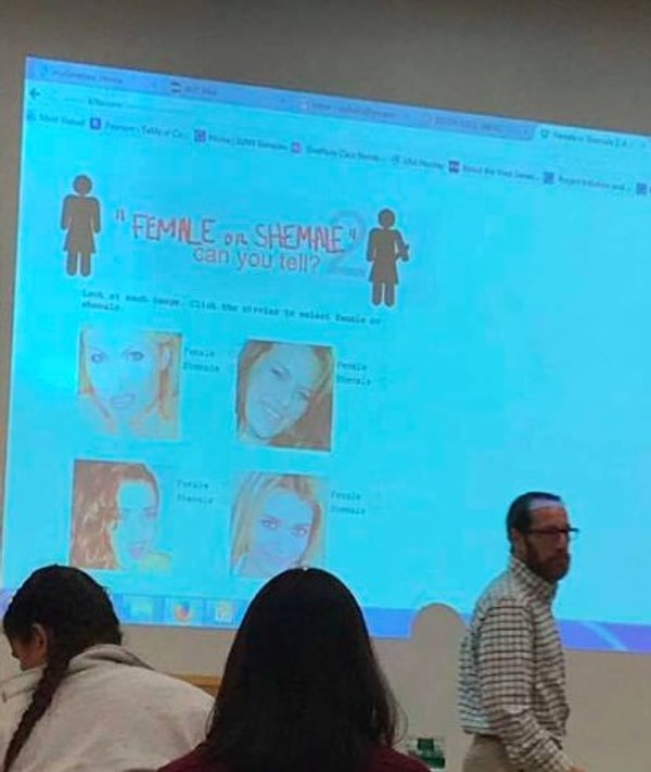 1. Сам профессор утверждает, что эта викторина под названием «Женщина или трансвестит: Сможешь ли ты отличить?» имела исключительно юмористический контекст, но студенты тем не менее обвиняют преподавателя в дискриминации.