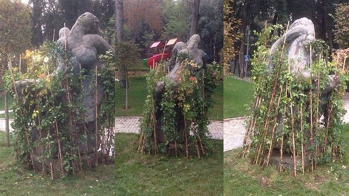 Yerinden Söküldü, Sürgüne Gitti Fakat Çilesi Bitmedi! 'Güzel İstanbul' Heykelini Bu Sefer de Fidanlarla Çevirdiler