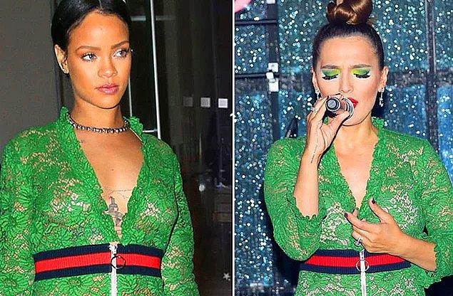 2. Rihanna ve Demet Akalın daha önce de bu yeşil elbiseyle gündeme gelmişti.