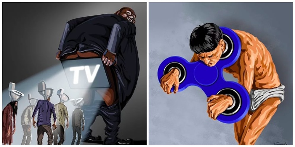 Modern Zaman Dünyasına Dair Acı Gerçeklerle Dolu 14 Gunduz Aghayev İllüstrasyonu