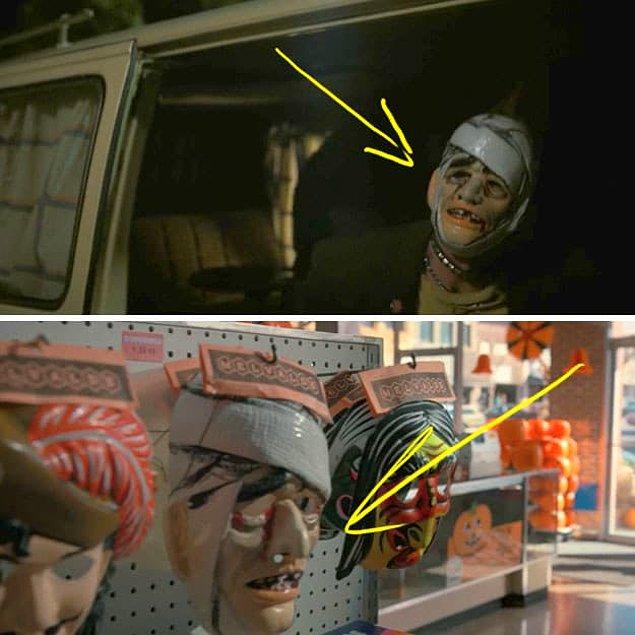 18. Kali'nin ekibinden birinin taktığı Ben Cooper 'mumya' maskesi aynı zamanda Joyce'un çalıştığı yerde de göze çarpıyor.