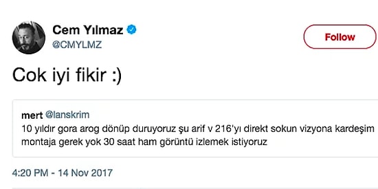 Yeni Filmi ArifV216 İçin Bir Hayranının Twitter'dan Verdiği Fikre Cem Yılmaz'ın Aşırı Samimi Tepkisi