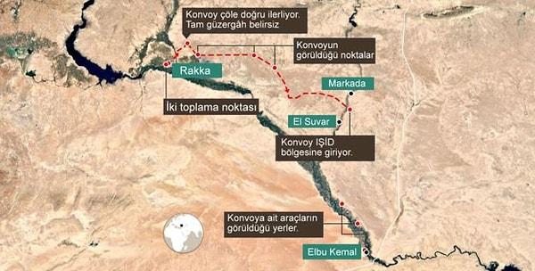 Bir şoför, konvoyun altı yedi kilometre uzunluğunda olduğunu, 50 kamyon, 13 otobüs ve 100'den fazla IŞİD'e ait araçtan oluştuğunu söyledi.