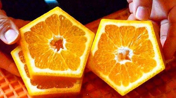 10. Bitmedi, Japonların bu geometri takıntısından portakallar da nasibini almış ve beşgen olarak üretilmişler.