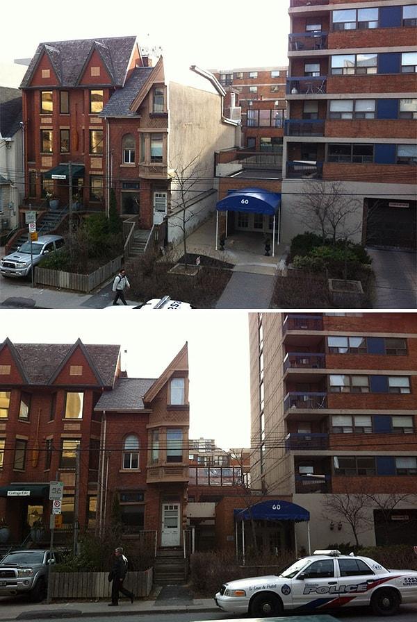 5. Toronto'da ortak bir dubleksin bir sahibi satmayı reddedince binayı böyle ikiye böldüler.