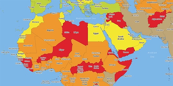 Seyahatçiler İçin En Tehlikeli ve Riskli Ülkeleri Gösteren Dünya Haritası Ortaya Çıktı