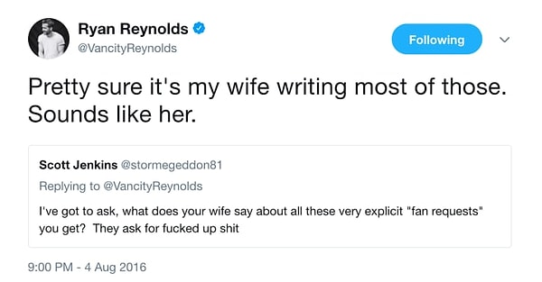 7. "Хотелось бы спросить, что думает твоя жена по поводу этих пошлых сообщений в твой адрес?"