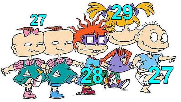 1. Вот сколько лет сейчас было бы героям мультсериала "Ох уж эти детки", если бы они взрослели как обычные люди