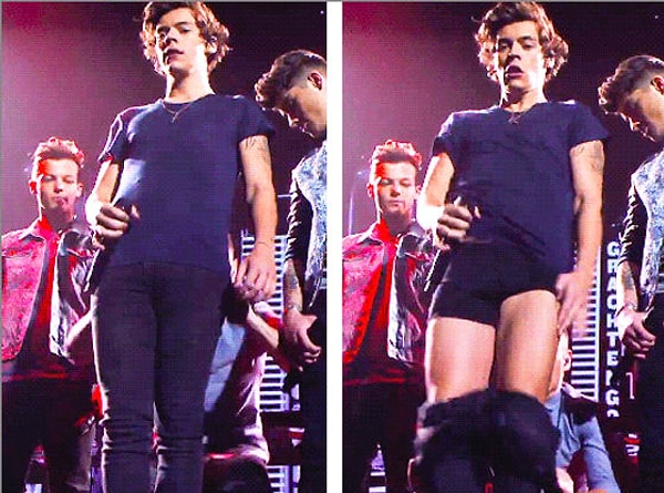 5. Гарри Стайлса подставил его партнер по группе "One direction", Лиам Пейн, сняв с него штаны во время одного из концертов!