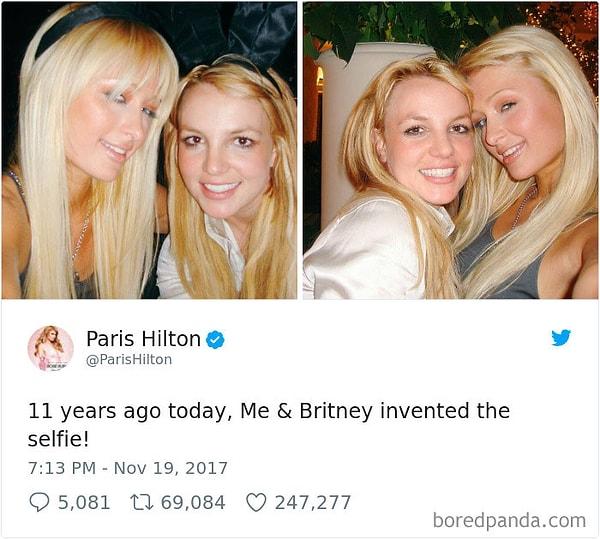 "11 yıl önce bugün, ben ve Britney selfie'yi icat ettik."