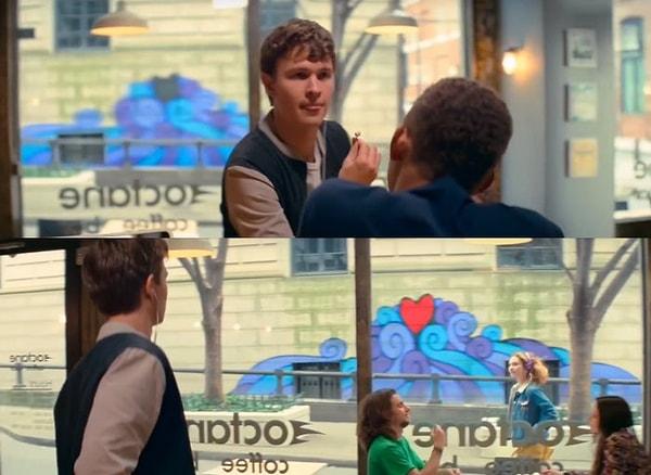 12. Baby Driver'da kahve dükkanı sahnesi sırasında siyah olan duvardaki kalp graffitisi sadece 5 saniye sonra Baby'nin Debora'yı ilk gördüğü an kırmızıya döner.