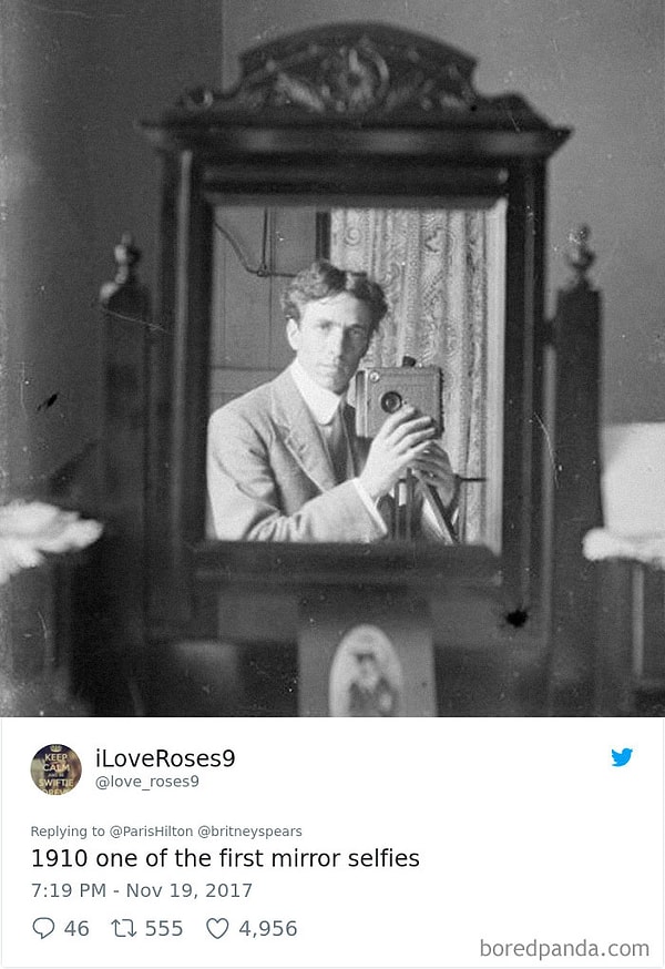 20. «1910 год. Одно из первых селфи 🤳 в зеркале»
