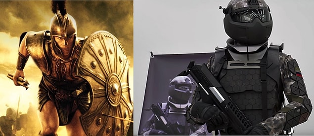 15. Eski tarihlerde deri elbise, kılıç ve kalkandan oluşan askerlerden, günümüzde robocop gibi dolaşan askerlere.