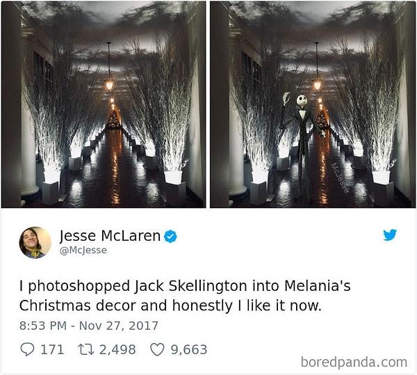 5. "Melania'nın Noel dekorasyonlarına Jack Skellington'ı ekledim ve dürüst olmak gerekirse böyle hoşuma gitti."