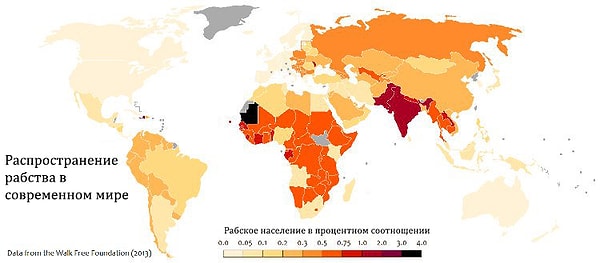 4. Сейчас в мире больше рабов, чем когда-либо было. По подсчетам, около 27 миллионов человек живут в рабстве, из них 15 миллионов сосредоточено в Индии.